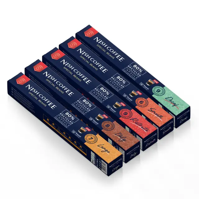 Nish Coffee Nespresso Uyumlu Kapsül Kahve 5'li Set (Lungo,Italy,Risteretto,Smooth,Decaf)-50 Adet