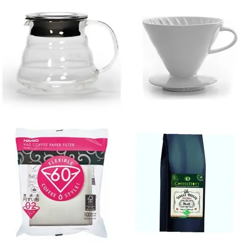 4' lü Set Seramik Dripper v60+Değirmen+250 gr Guatemala Kahve