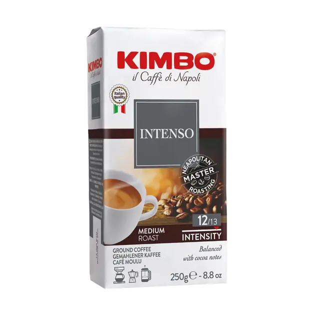 KIMBO INTENSO Filtre Kahve 250 g | İtalya'da Öğütülmüş Orta Kavrulmuş | Kakao Notaları ve Dolgun Gövdeli | Vakum Paket