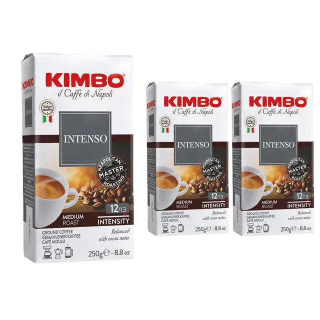 KIMBO INTENSO Filtre Kahve | İtalya'da Öğütülmüş Orta Kavrulmuş | Kakao Notaları ve Dolgun Gövdeli | 250 g x 2 Adet Vakum Paket